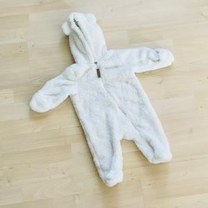 Polar Bear Plush Fuzzy Hooded Onesie with Ears Carters 3 Months White Footie